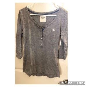 Grey Abercrombie A&F Henley Top - 3/4 length sleeves SIZE MEDIUM